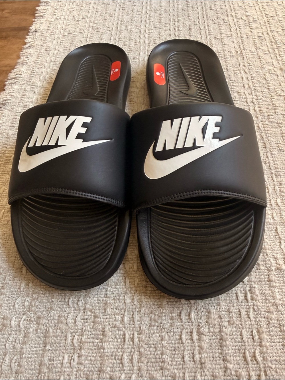 Nike Black Slide Sandals with White Swoosh